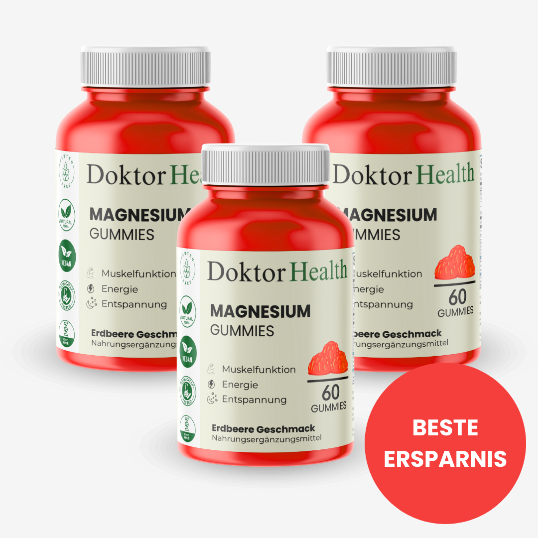 Doktor Health Magnesium Gummies – 180 Stück für maximale Ersparnis. Hochwertige Nahrungsergänzung mit Magnesium für Muskelentspannung, Energie und Wohlbefinden. Erdbeer-Geschmack, vegan & glutenfrei.