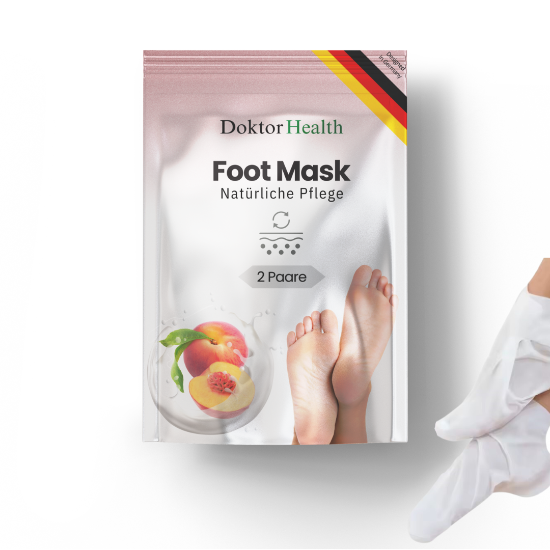 Entdecken Sie die DoktorHealth Foot Mask für natürliche Fußpflege. Reduzieren Sie Hornhaut und rissige Haut sanft in nur wenigen Tagen. Die Anwendung mit zwei Paar Masken sorgt für geschmeidige, weiche Füße und ein angenehmes Hautgefühl.