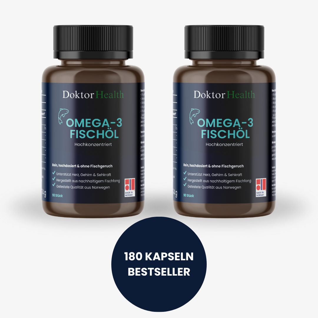 Doktor Health Omega-3 Doppelpack – hochkonzentriertes Fischöl mit EPA & DHA für kognitive Leistung, Herzgesundheit & Sehkraft, made in Norway.