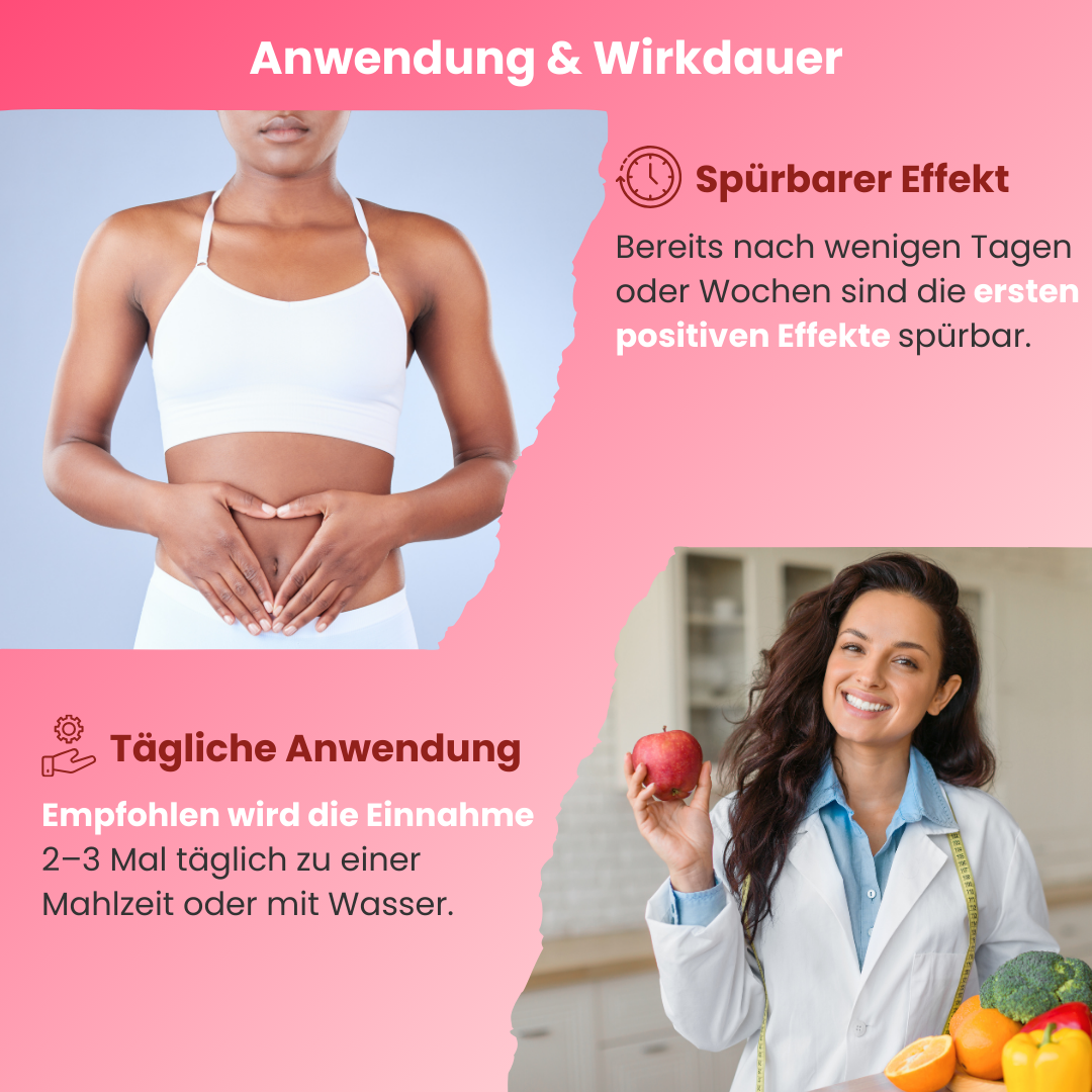 Anwendung und Wirkung von Probiotika-Gummies: Erste positive Effekte nach wenigen Tagen, empfohlen 2–3 Mal täglich zu einer Mahlzeit oder mit Wasser einnehmen.