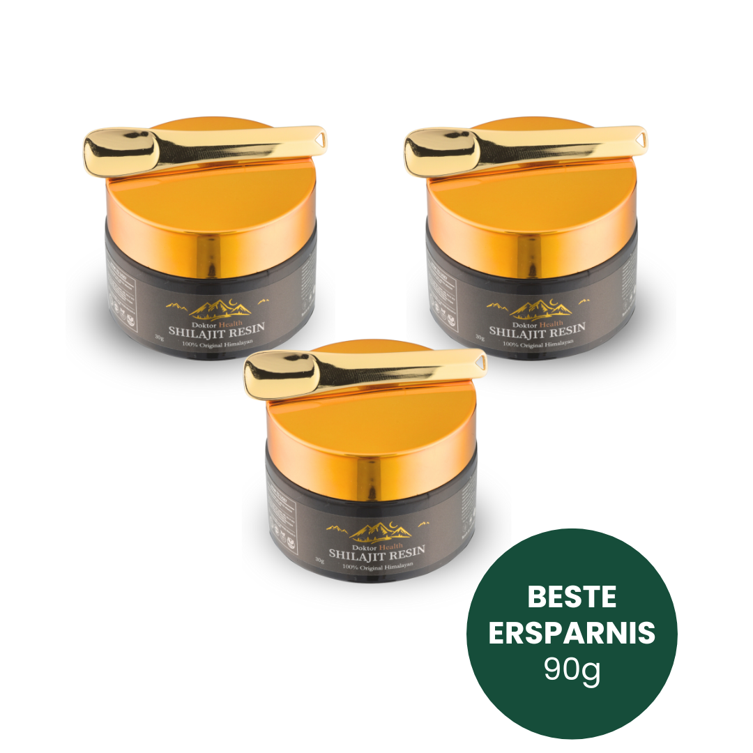 Shilajit Resin Spar-Set von Doktor Health mit 3x30g Gläsern, stärkendes Naturharz aus dem Himalaya zur Förderung von Ausdauer, Fokus und Testosteron auf natürlicher Basis.