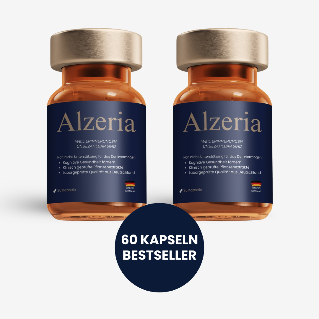 Alzeria Doppelpack, 60 Kapseln zur Förderung der geistigen Leistungsfähigkeit, mit klinisch geprüften Pflanzenextrakten, Bestseller-Set von Doktor Health, hergestellt in Deutschland.