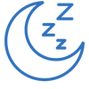 Ashwagandha Gummies Schlaf-Icon: Blauer Mond mit 'Zzz' Symbol für besseren Schlaf und Entspannung. Unterstützt Stressabbau, innere Ruhe und erholsamen Schlaf mit natürlichem Ashwagandha-Extrakt.