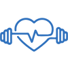 Herzsymbol mit Hantel und Puls – steht für starke Herzgesundheit, bessere Fitness, Energie und körperliches Wohlbefinden unterstützt durch Ashwagandha Gummies.