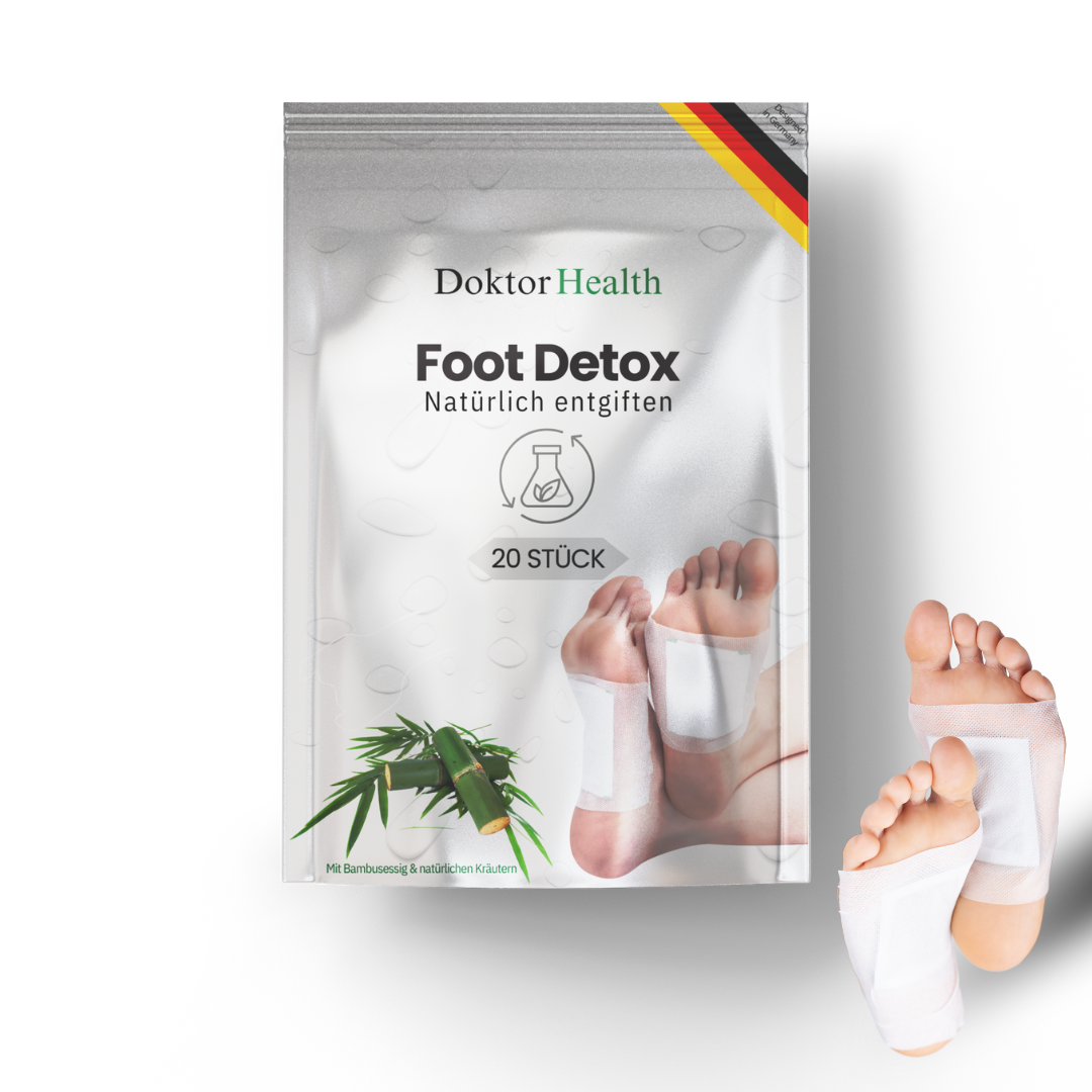 Doktor Health Foot Detox Pflaster zur natürlichen Entgiftung, 20 Stück, mit Bambusessig und Kräutern – Entgiftungspflaster für die Füße gegen Schadstoffe und für besseres Wohlbefinden.