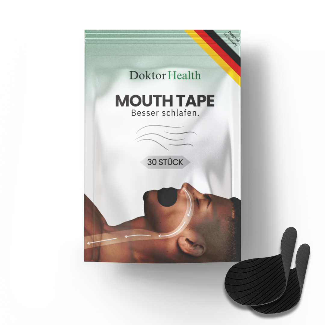 Mouth Tape von Doktor Health: Verpackung mit 30 Stück, designed für besseren Schlaf und verbesserte Nasenatmung – ideal für eine erholsame Nachtruhe.