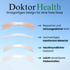 Doktor Health Nasenstrips mit einzigartigem Design: atmungsaktiver Stoff, elastisches Material, hautfreundlicher Klebstoff und leicht abziehbarer Klebestreifen für besseren Tragekomfort und freie Nasenatmung.