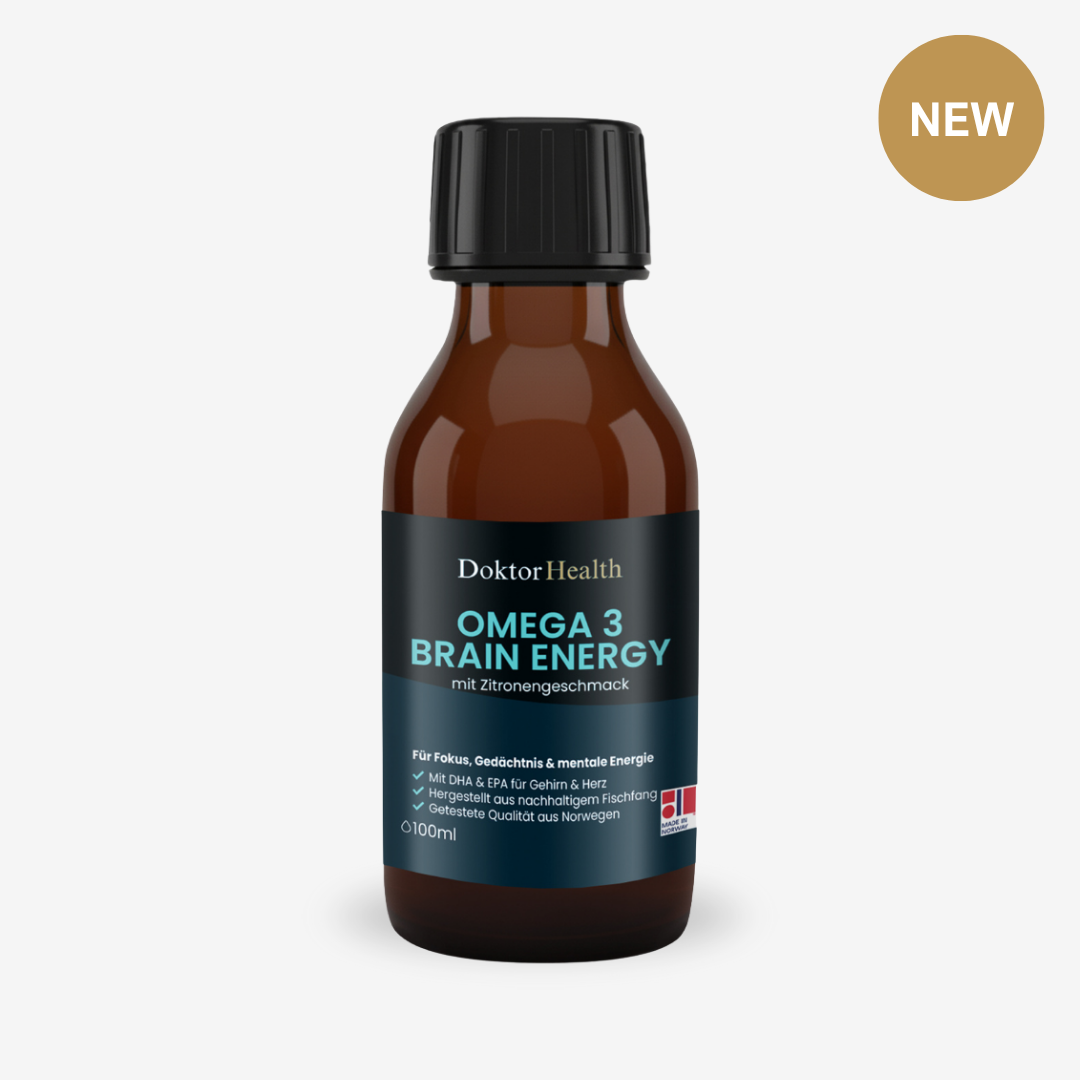 Doktor Health Omega 3 Brain Energy flüssig – Hochwertiges Fischöl mit Zitronengeschmack für Fokus, Konzentration und Gedächtnis. Mit DHA & EPA aus nachhaltigem Fischfang. Made in Norway.