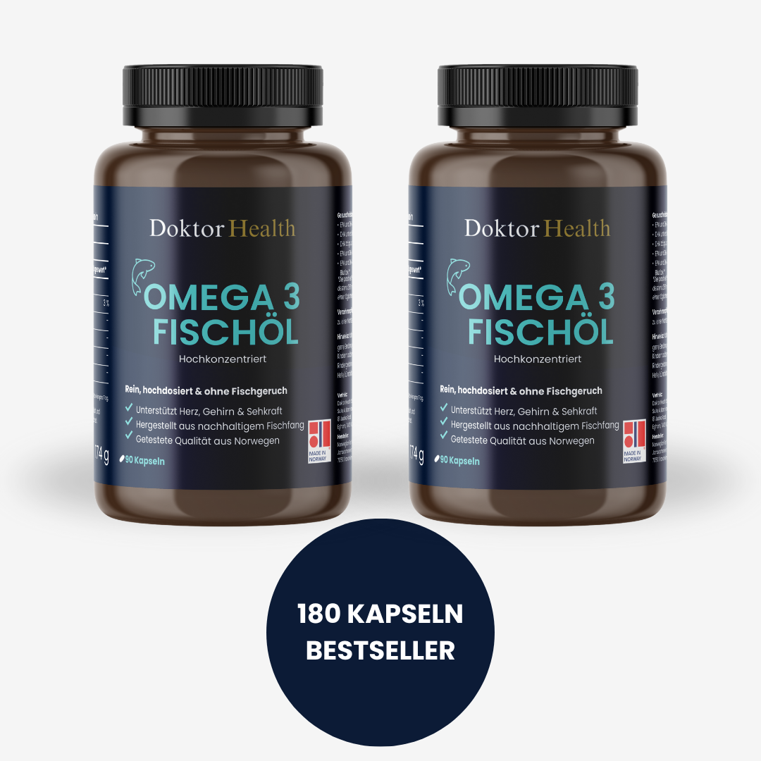 2er-Set Omega 3 Fischöl – 180 Kapseln ohne Fischgeschmack, für Herz, Gehirn & Sehkraft, mit Qualität aus Norwegen.