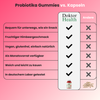 Vergleich Probiotika-Gummies von Doktor Health vs. Kapseln: Vorteile wie fruchtiger Himbeergeschmack, vegan, glutenfrei, laborgeprüft, weich, lecker und ideal für unterwegs.